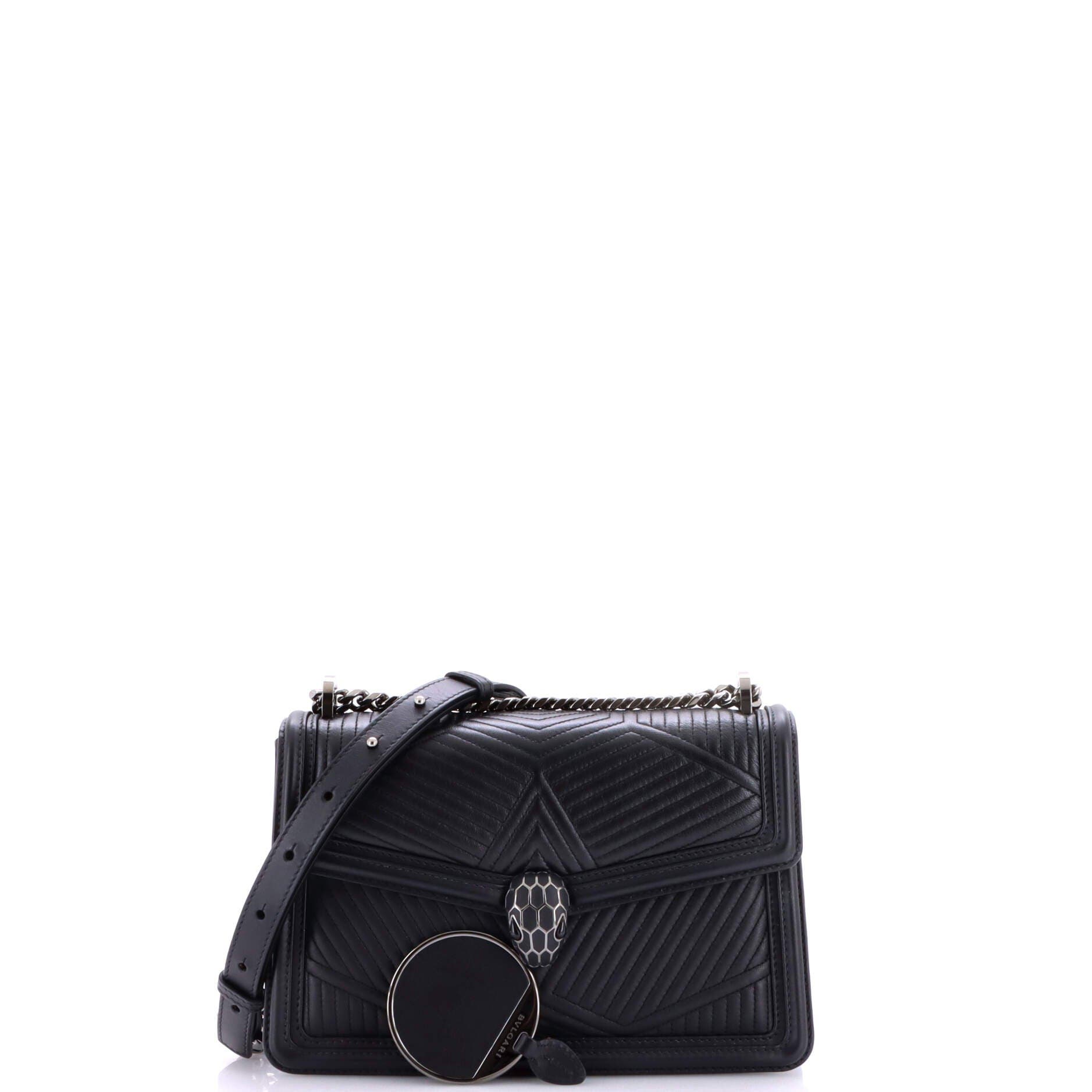 Serpenti Forever Shoulder Bag Quilted Leather Small, Alternate, color, Black