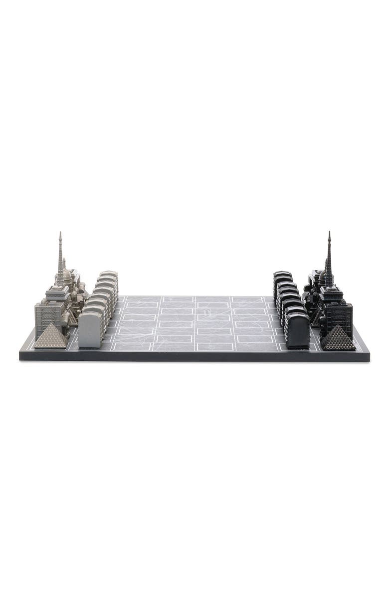 SKYLINE CHESS Chess Set Stainless Steel PARIS with Paris Map Board, Alternate, color, Black