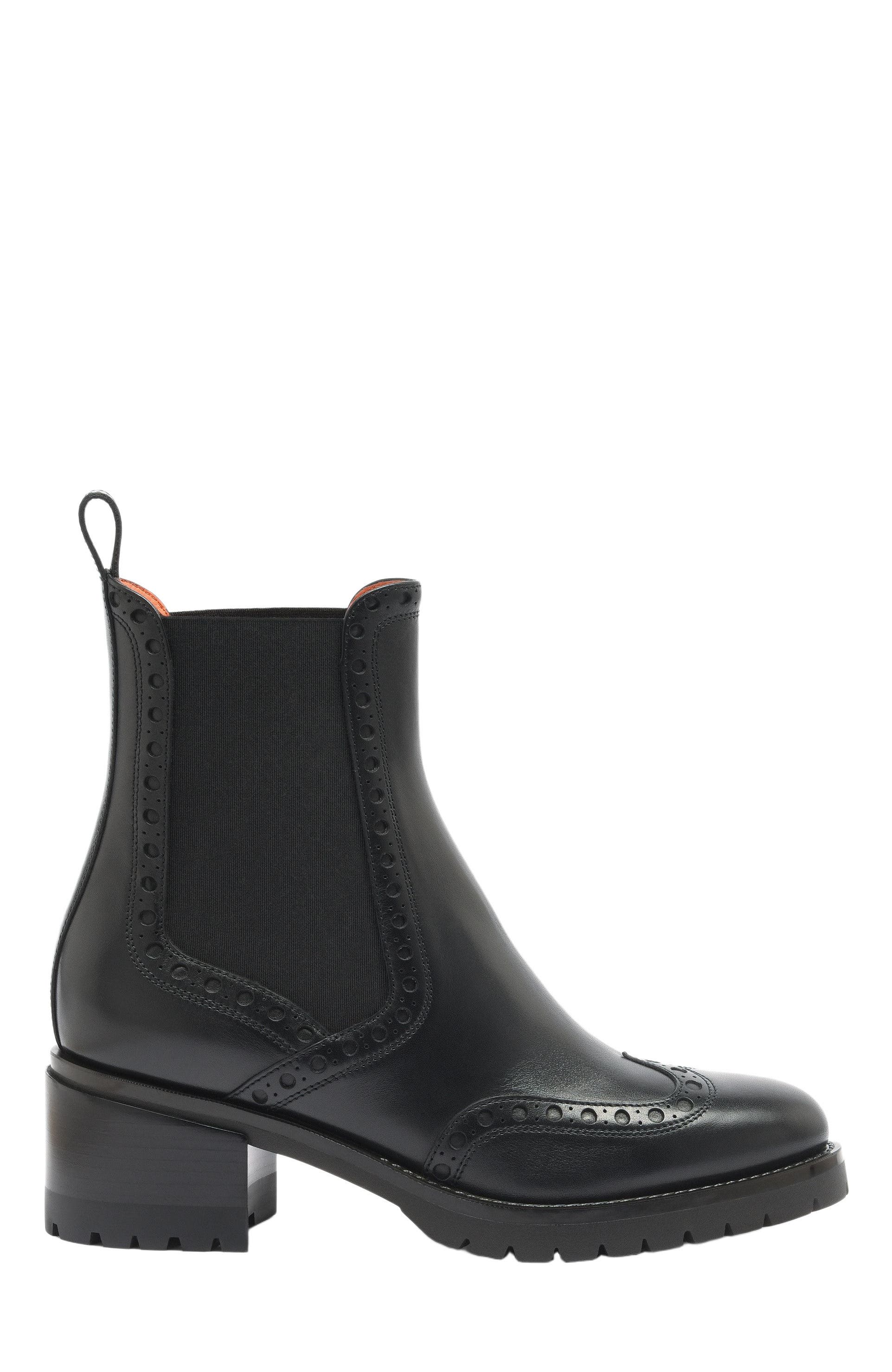 Santoni Leather Chelsea brogue boot, Main, color, 
