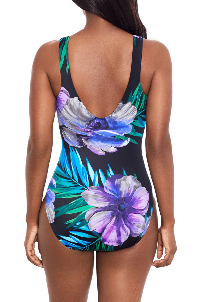 Miraclesuit<sup>®</sup> Flora Aura It's A Wrap One-Piece Swimsuit, Alternate, color, Black Multi