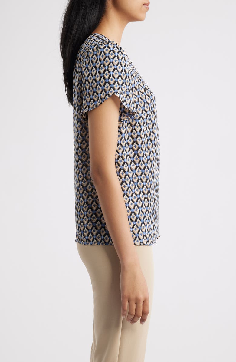 AK ANNE KLEIN Print Tulip Sleeve Top, Alternate, color, Blue Jay Multi