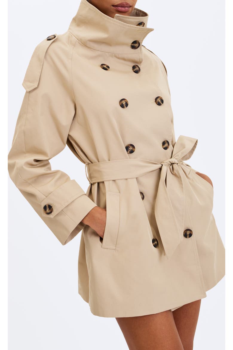 Vanetta High Collar Double-Breasted Trench Mini Coat, Alternate, color, Tan