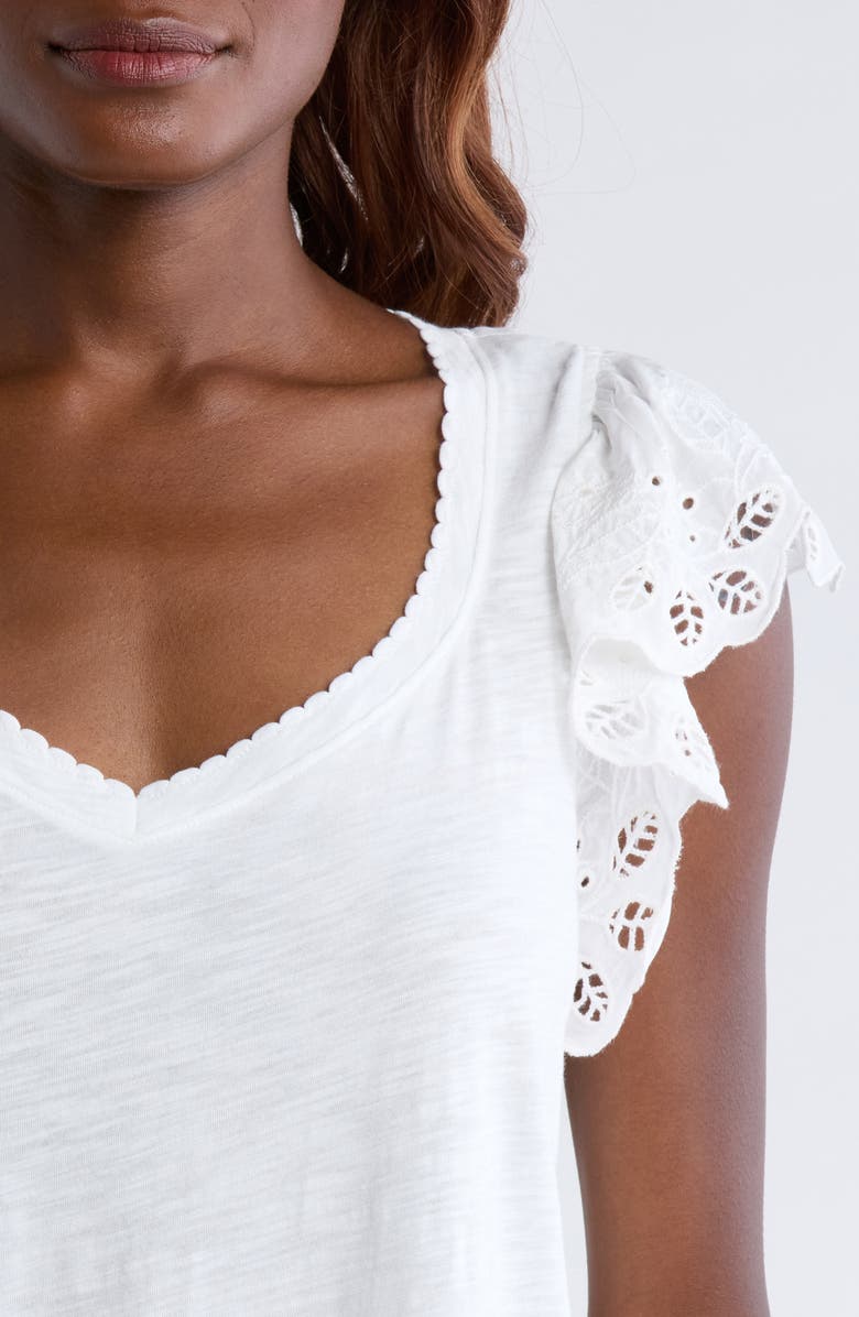 Wit & Wisdom Eyelet Flutter Sleeve Jersey T-Shirt, Alternate, color, Off White1