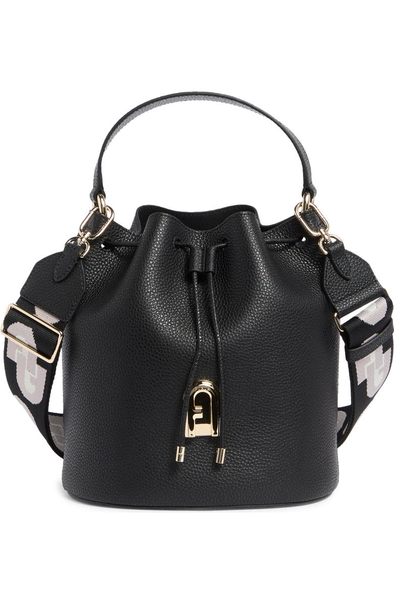 Furla Gardenia Drawstring Bucket Bag, Main, color, Nero Toni Ghiaccio