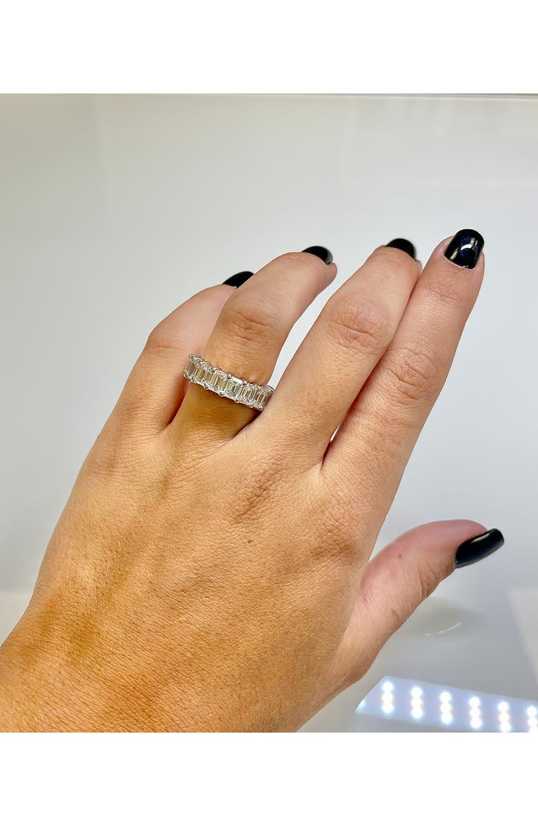 HauteCarat Emerald Cut Lab Created Diamond 18K Gold Eternity Band, Alternate, color, White Gold
