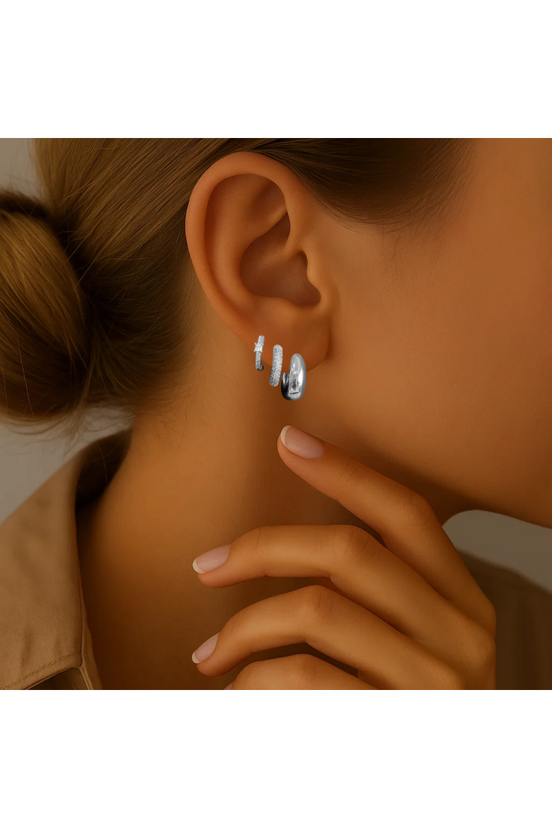Dainty Huggie Hoop Earrings -3 Pairs, Alternate, color, Silver