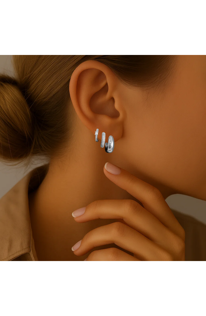 Hollywood Sensation Dainty Huggie Hoop Earrings -3 Pairs, Alternate, color, Silver