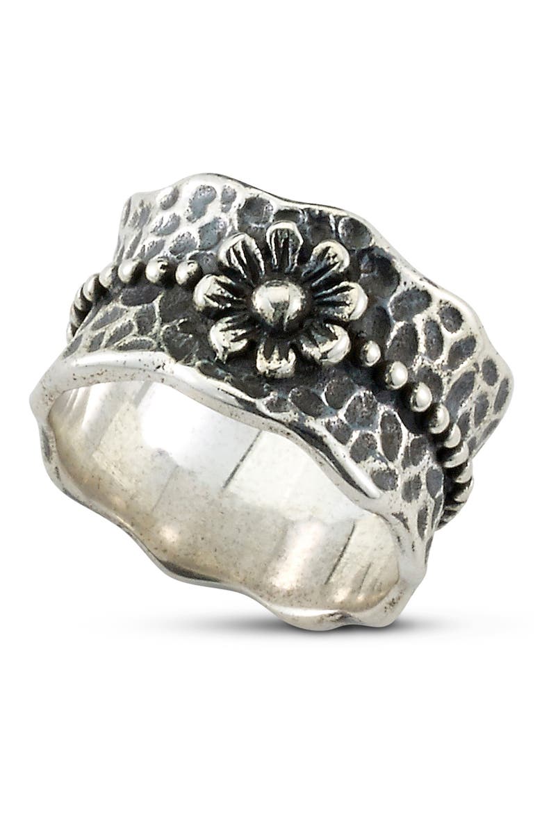 Sterling Silver Flower Hammered Wavy Band Ring, Main, color, SILVER