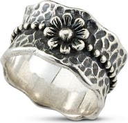 SAMUEL B. Sterling Silver Flower Hammered Wavy Band Ring