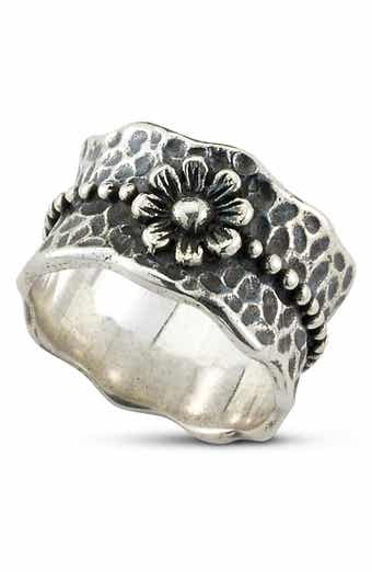 SAMUEL B. Sterling Silver Flower Hammered Wavy Band Ring