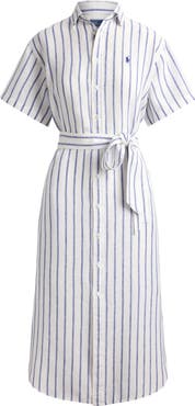 Polo Ralph Lauren Striped Belted Linen Midi Shirtdress