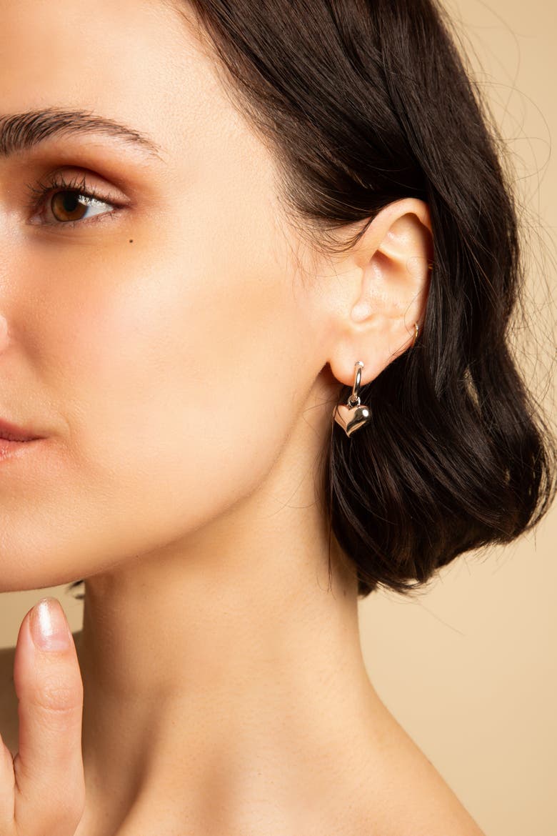 Puffy Heart Dangle Hoop Earrings Spiritual & Minimalist Jewelry, Alternate, color, White