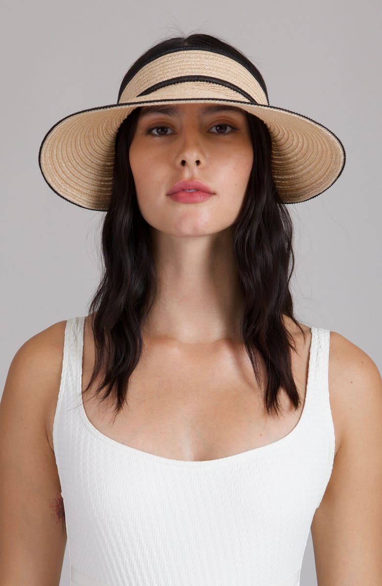 Eugenia Kim Trixie Packable Straw Visor, Alternate, color, Camel/ Black