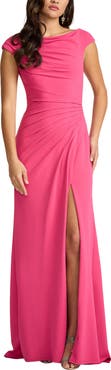 Tadashi Shoji Ruched Cap Sleeve Gown