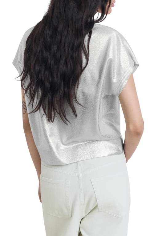Mango Short-sleeved Foil Knitted Sweater In Silver