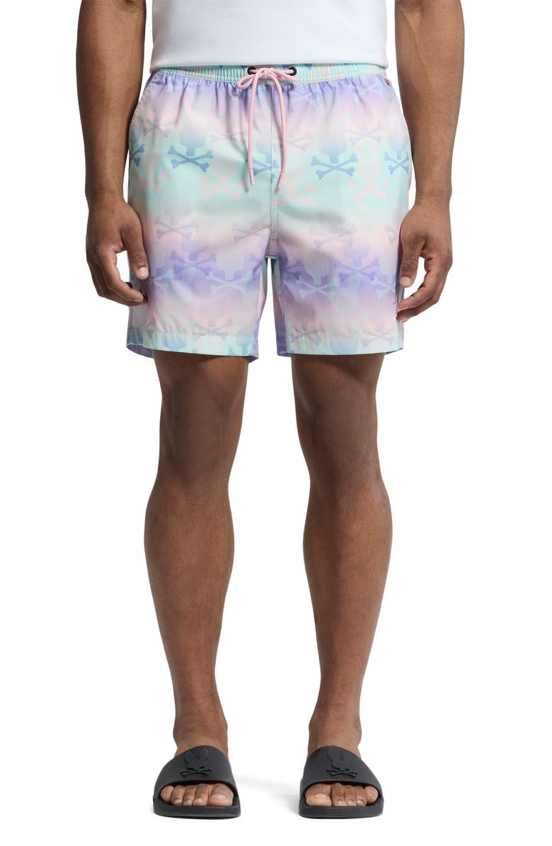 Psycho Bunny Forster Bunny Print Swim Trunks, Main, color, 