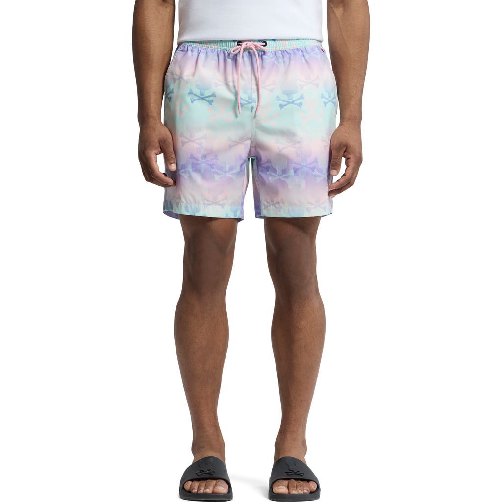 Psycho Bunny Forster Bunny Printed 5.75 Swim Trunks In Lavender Gray