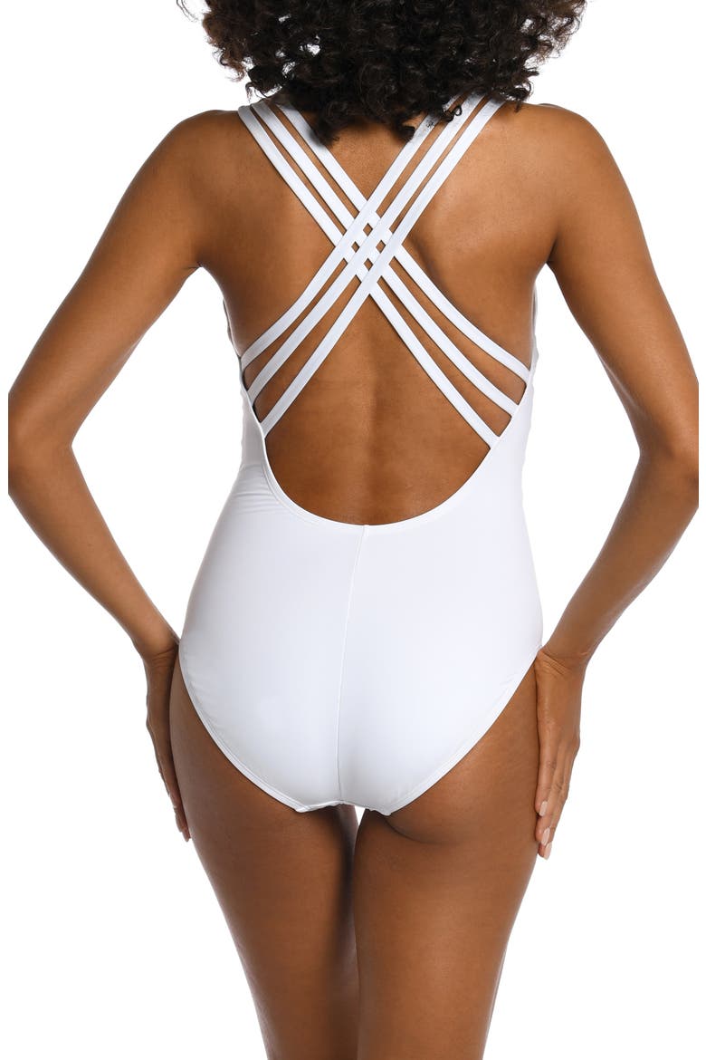 Cross Back One-Piece Swimsuit, Alternate, color, WHITE
