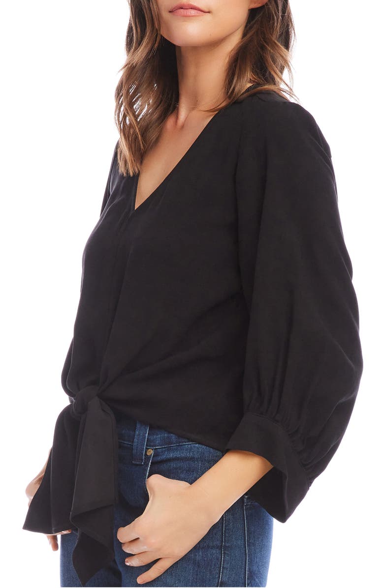 Karen Kane Tie Front Blouson Sleeve Top, Alternate, color, 