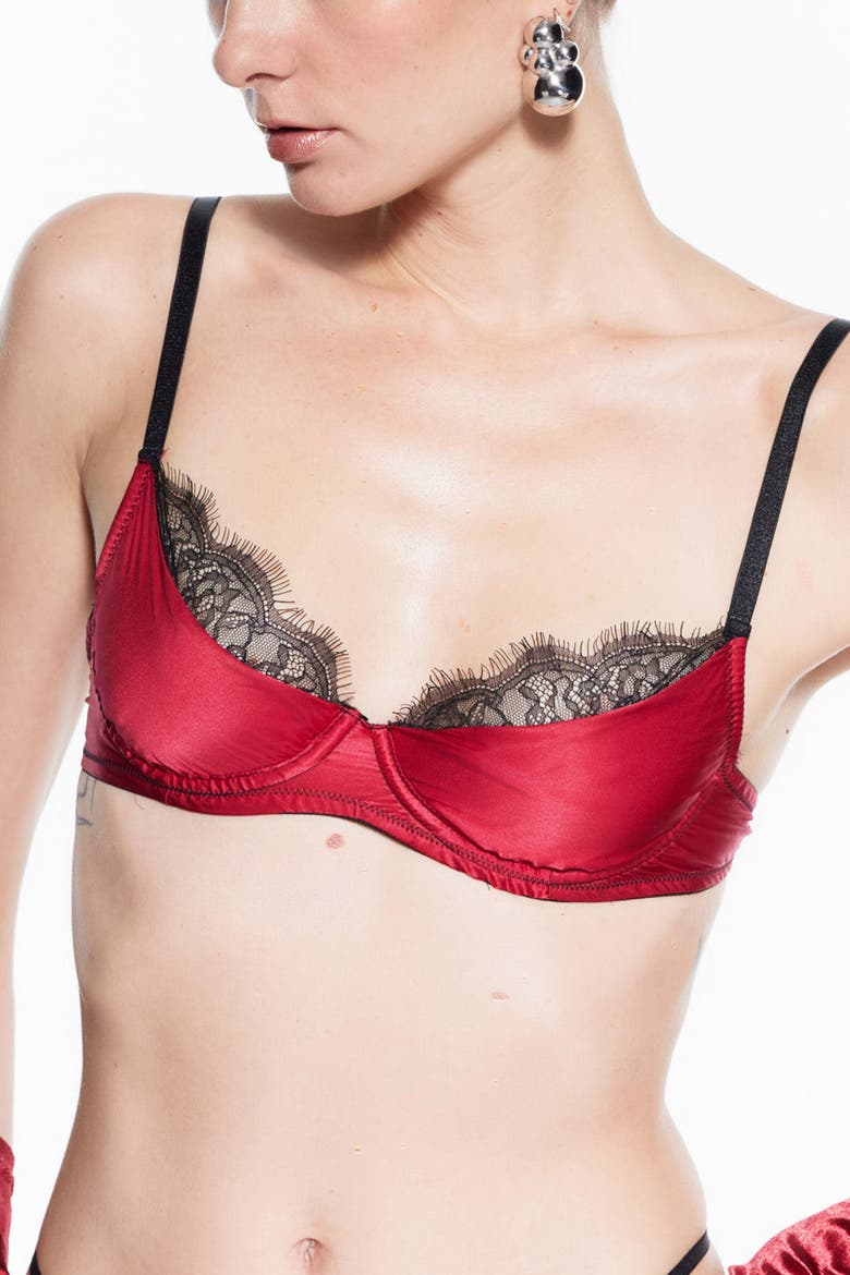 Hera Bra - Silk & Lace Underwire Balconette Bra, Main, color, Red