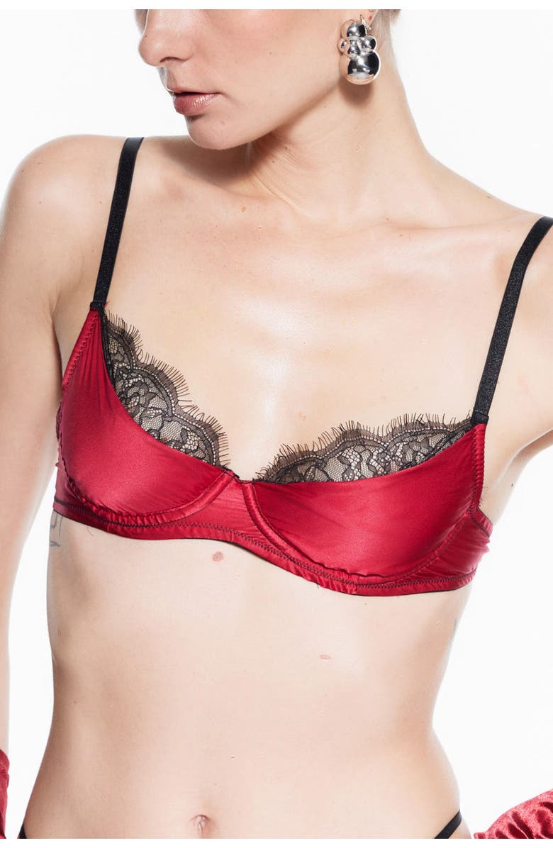 Mers Silk Hera Bra - Silk & Lace Underwire Balconette Bra, Main, color, Red