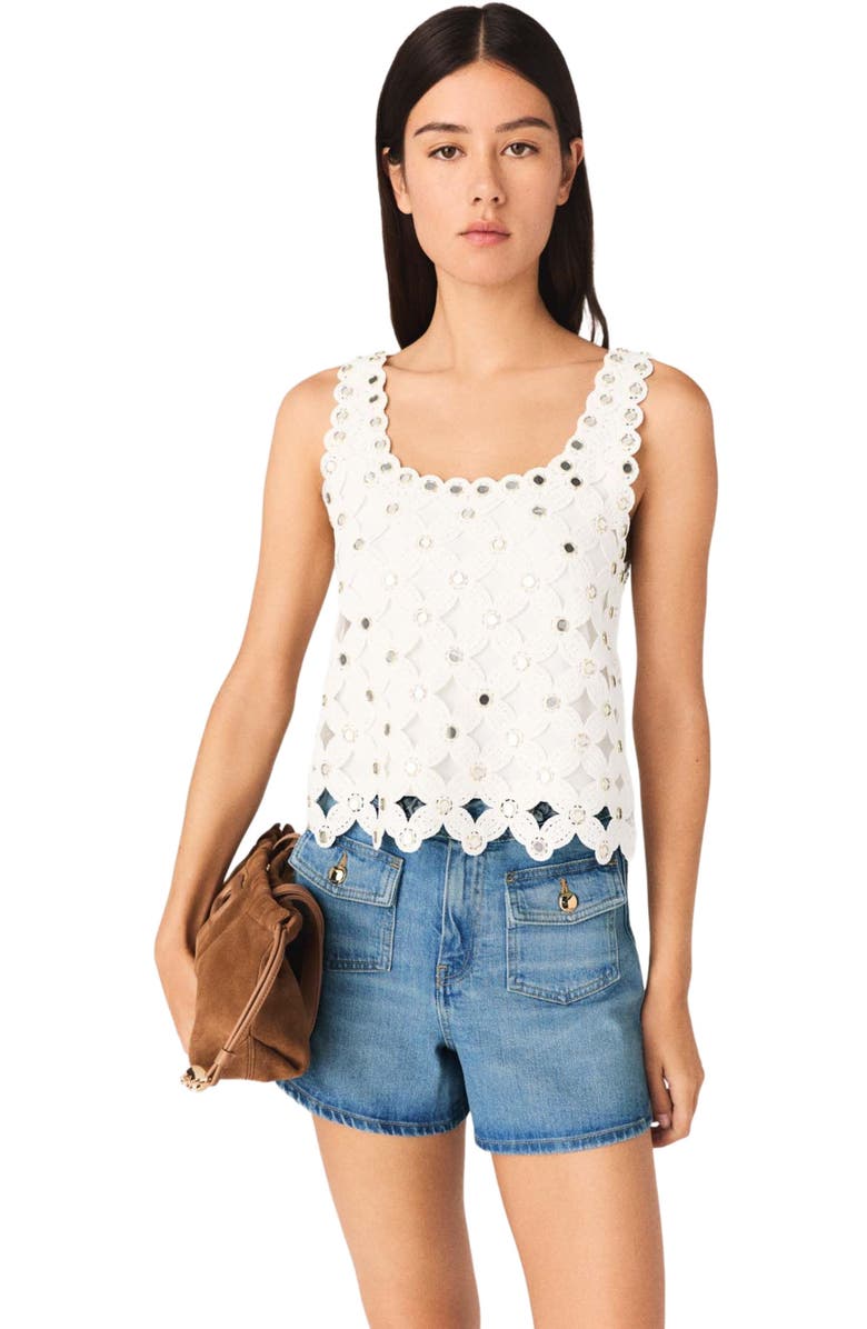 maje Mirrored crochet top, Main, color, White