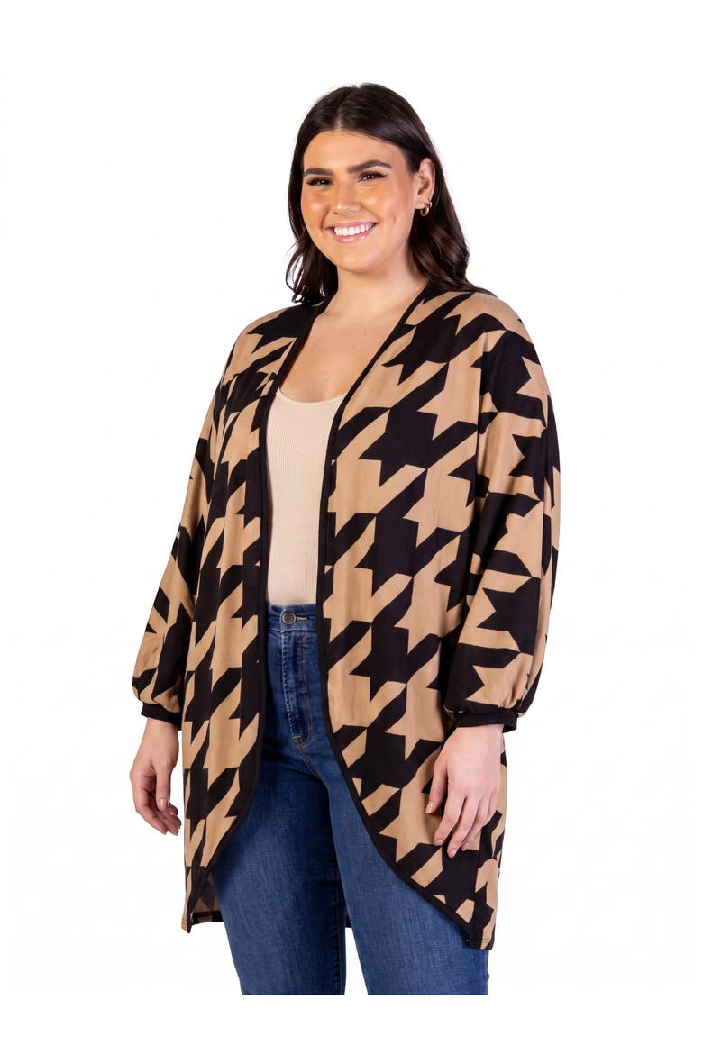 Essential Curvy Open Front Cardigan Jacket, Alternate, color, Brown Multi