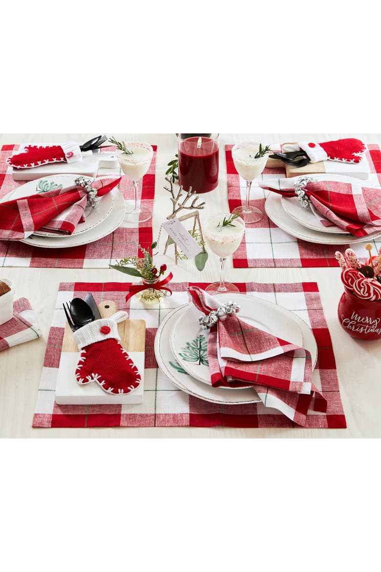 Linen Dinner Napkins Set of 4, 18 x 18" - Very Merry Plaid, Alternate, color, Very Merry