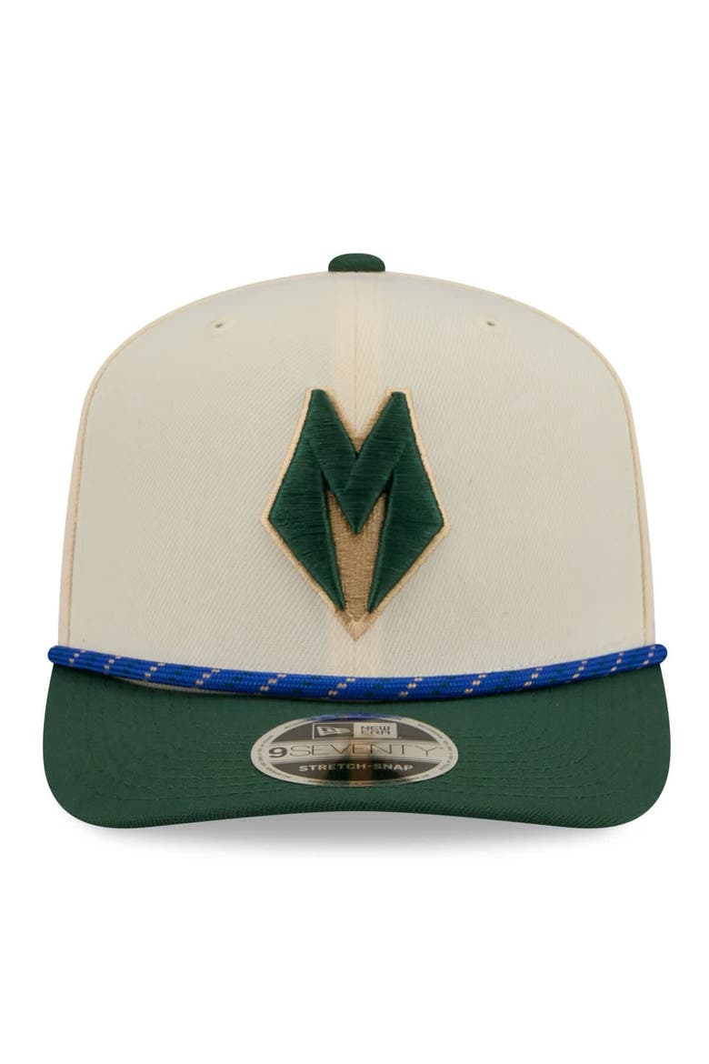 Men's New Era Cream/Hunter Green Milwaukee Bucks 2025/26 City Edition 9SEVENTY Adjustable Hat, Alternate, color, Cream
