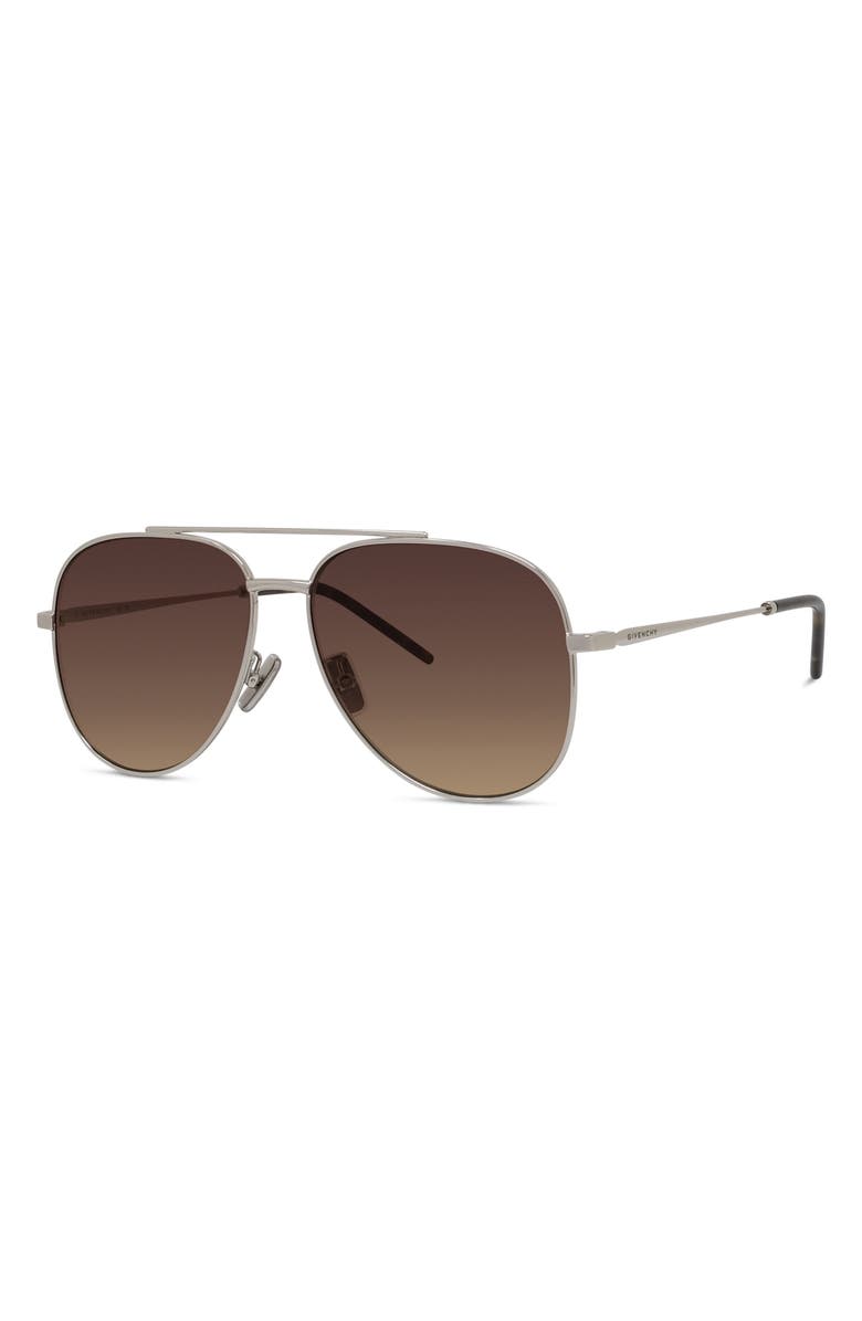 Givenchy City 58mm Gradient Pilot Sunglasses, Alternate, color, Shiny Palladium / Brown