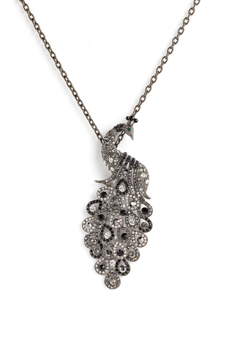 Accessories Peacock Long Statement Pendant Necklace, Main, color, BLACK MULTI