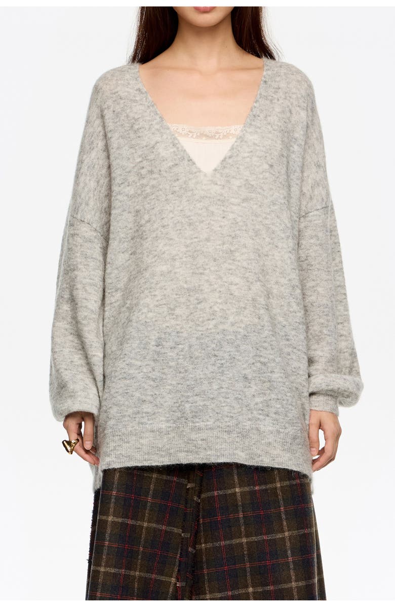Bimba y Lola Light Gray Mohair Sweater Satin Inner Top, Main, color, Light Grey