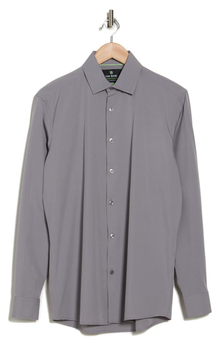 TOM BAINE Slim Fit Solid Wrinkle Resistant Performance Stretch Button-Up Shirt, Alternate, color, Silver
