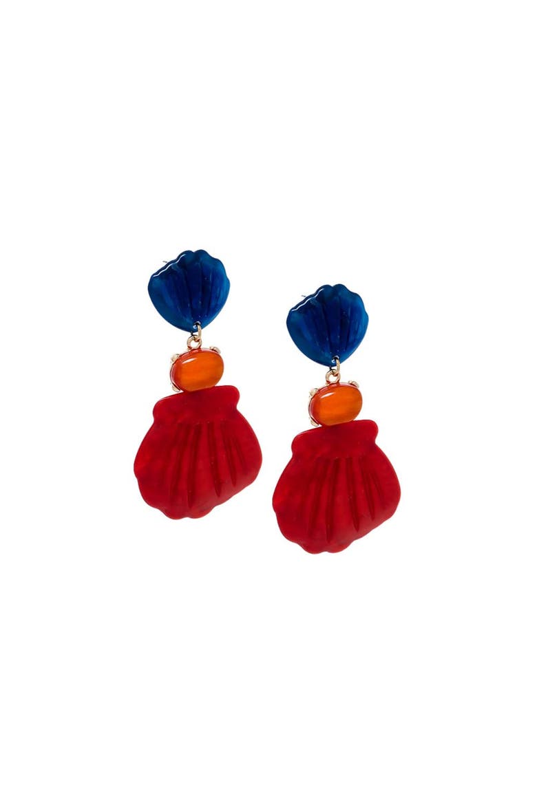 Blue Red Seashell Orange Gem Drop Earrings, Main, color, Multi-Color