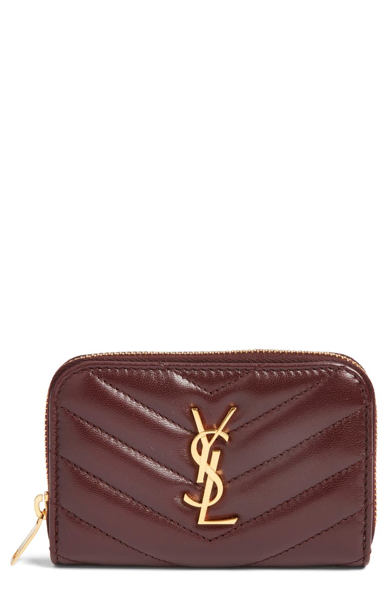 Saint Laurent Cassandre Quilted Card Wallet, Main, color, Rouge Cabernet