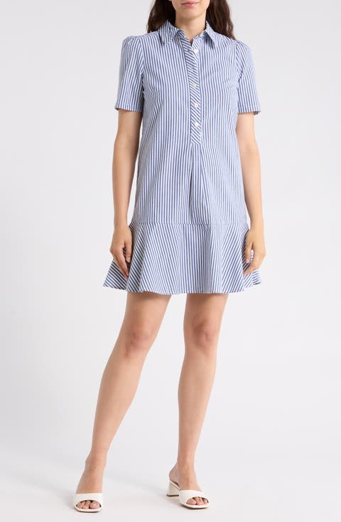 Ruffle Hem Cotton Shirtdress