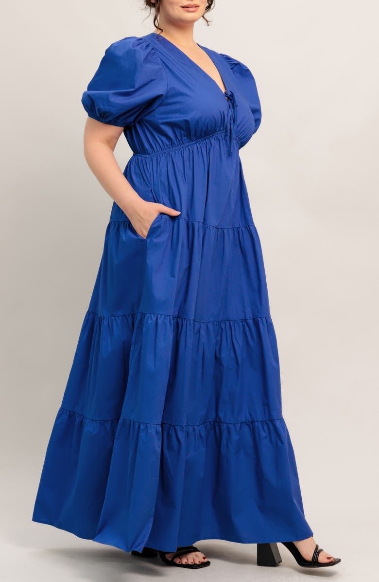 FLYING TOMATO Solid Empire Waist Cotton Maxi Dress, Alternate, color, Royal Blue