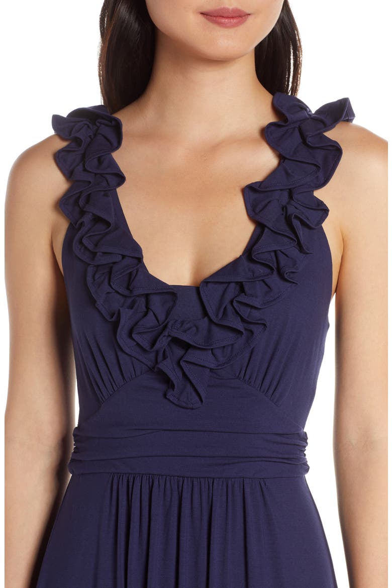 Leena Ruffle Midi Dress, Alternate, color, TRUE NAVY