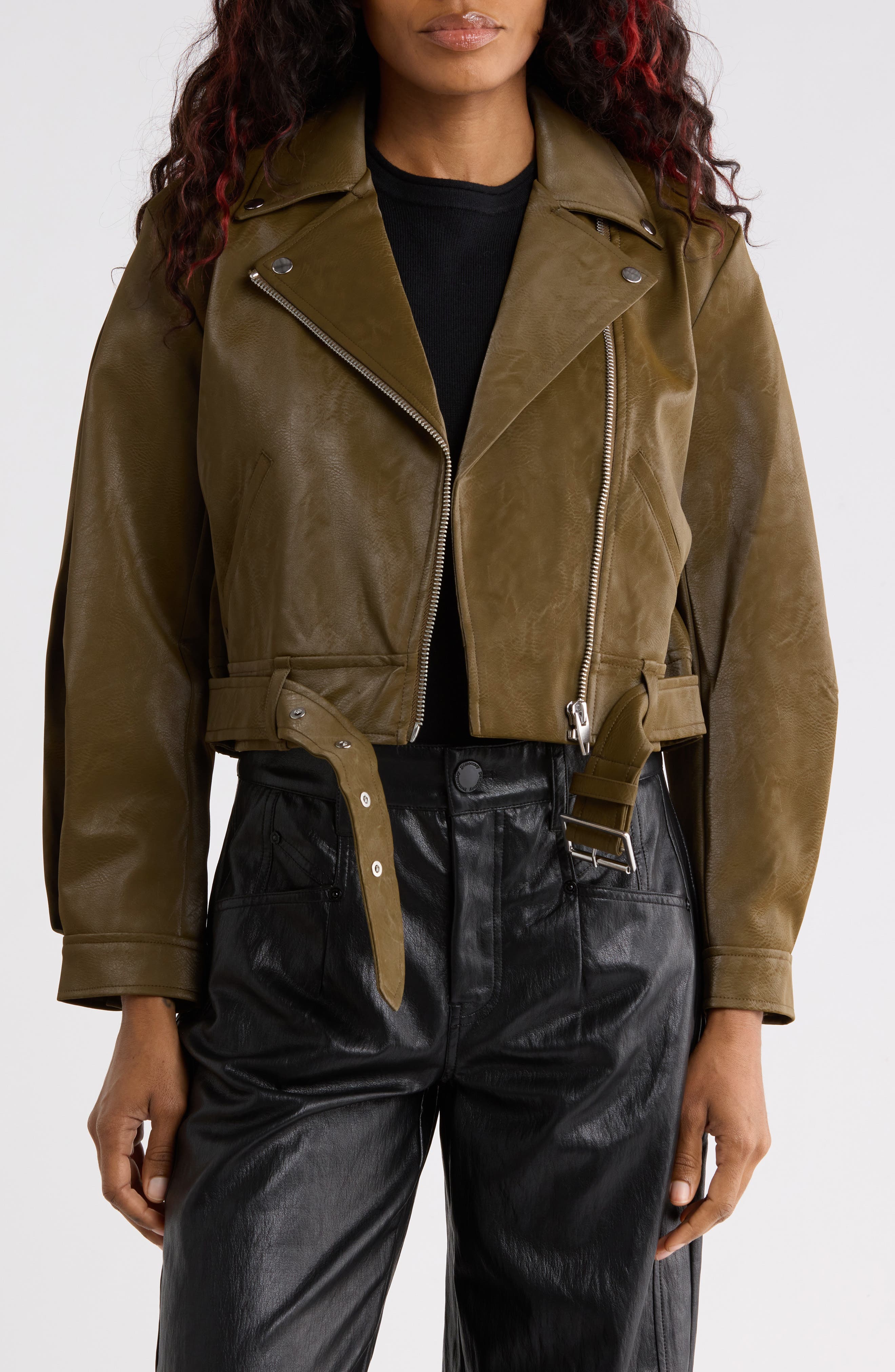 Cropped Faux Leather Moto Jacket