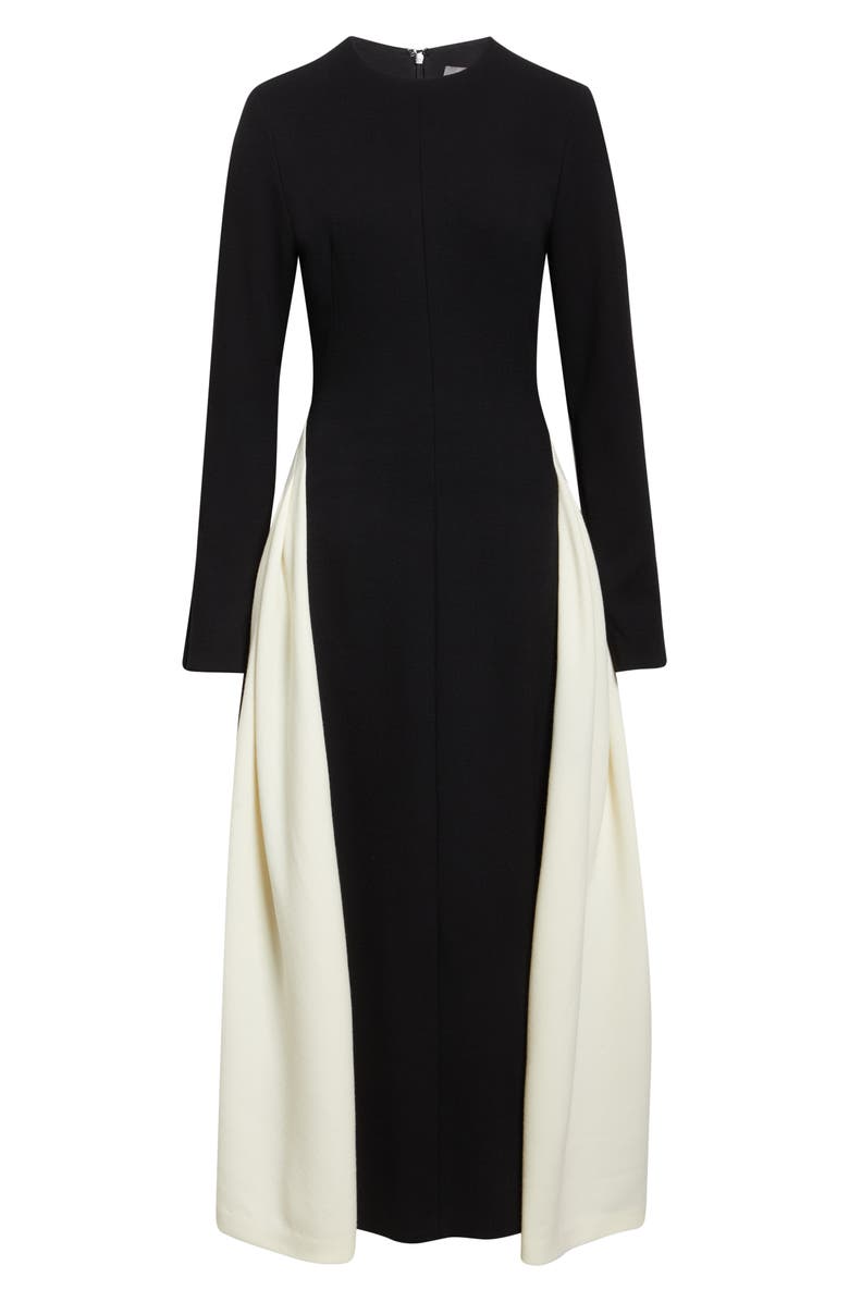 Lela Rose Long Sleeve Stretch Twill A-Line Dress, Alternate, color, Black/ Cream