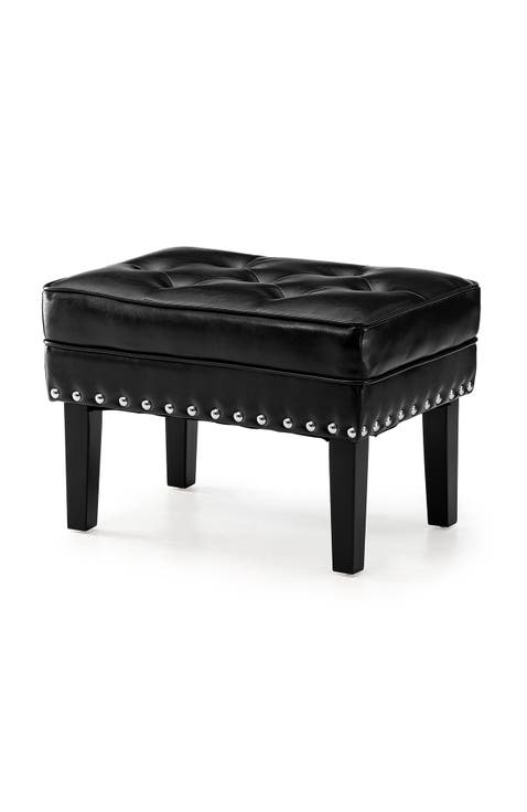 Mid-century Modern Faux Leather Button-tufted Accent Stool