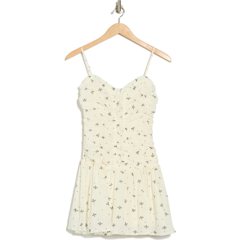 Lush Bow Print Drop Waist Minidress In Ivory Black