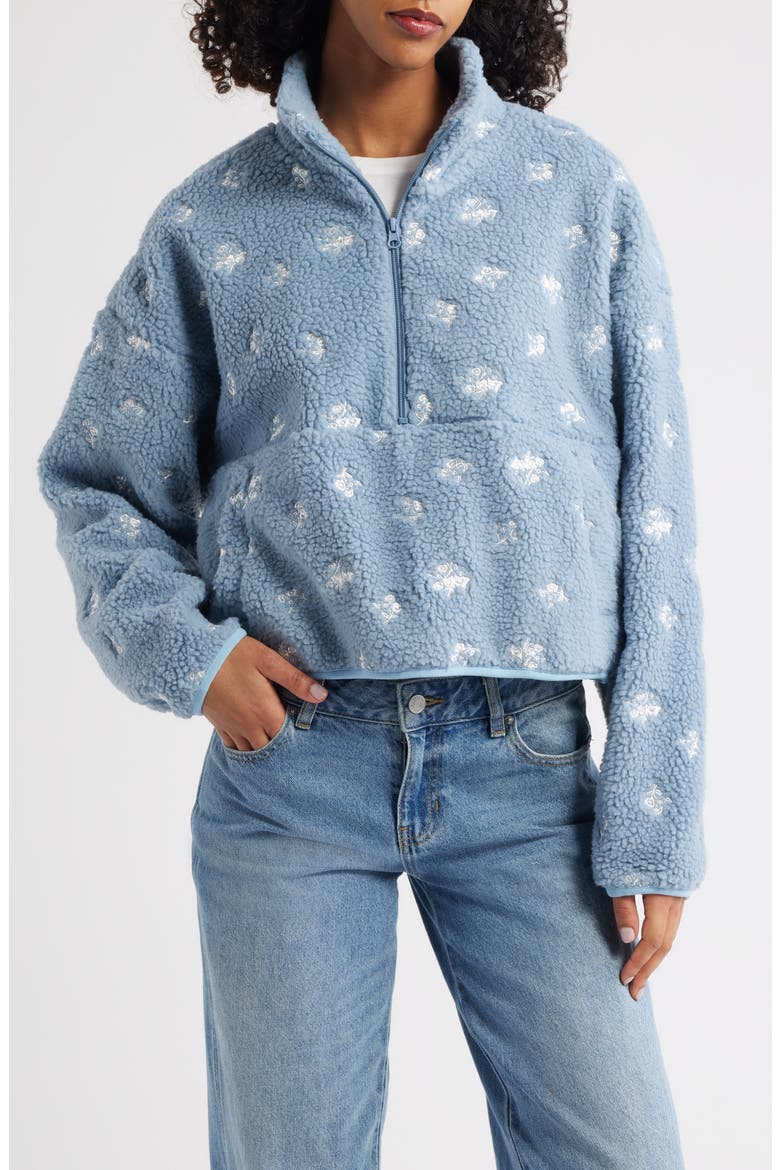 Ditsy Blue Elle Fleece Half Zip Pullover, Main, color, FROST BLUE