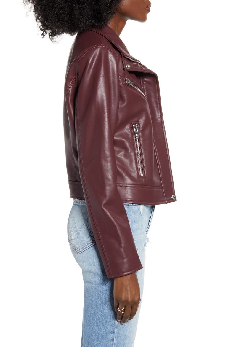 The Essentials Faux Leather Moto Jacket, Alternate, color, BURGUNDY