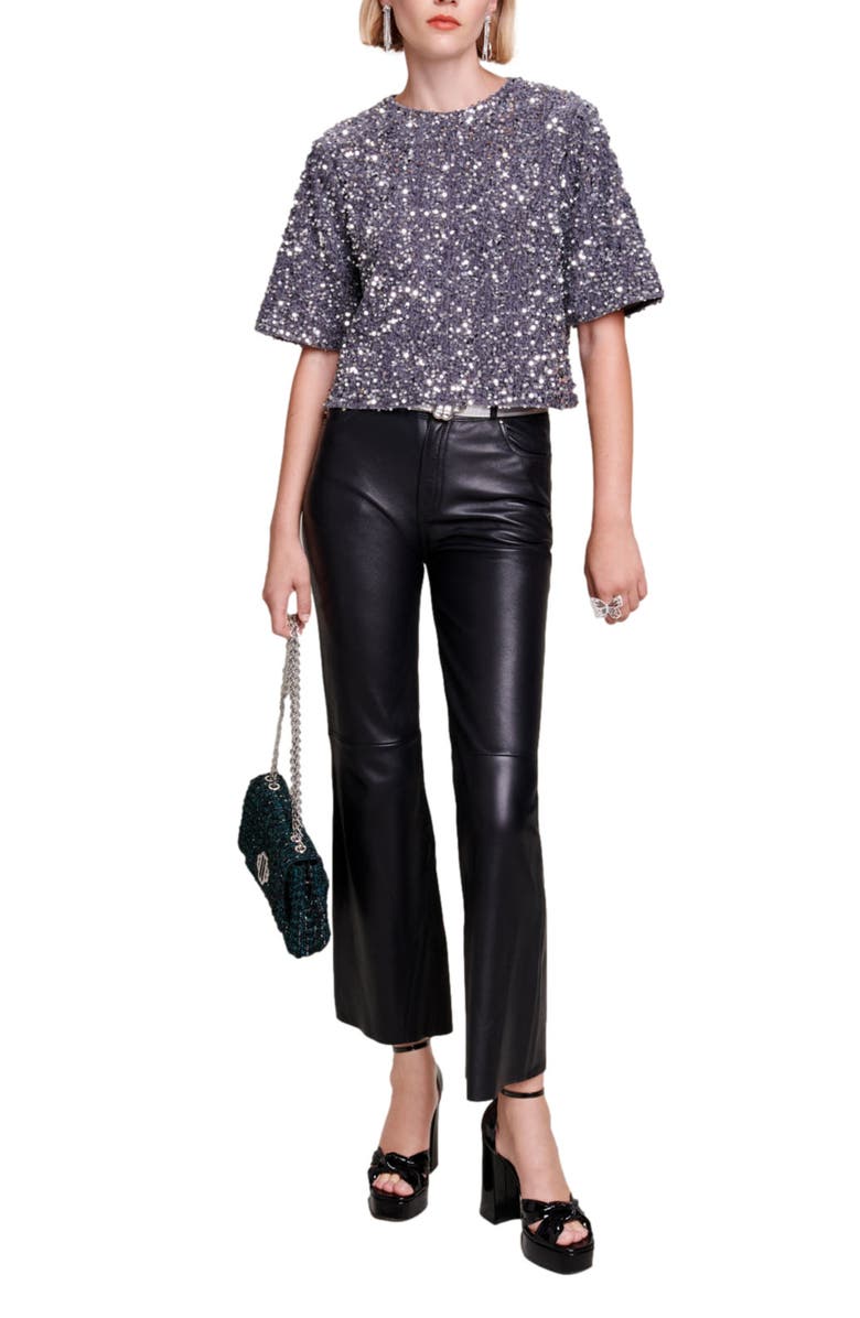 maje Sequin Velvet Crop Top, Alternate, color,