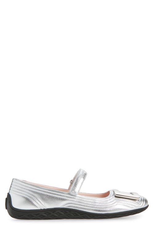 Roger Vivier Viv Low Quilted Metallic Leather Mary Jane Ballet Flat In White
