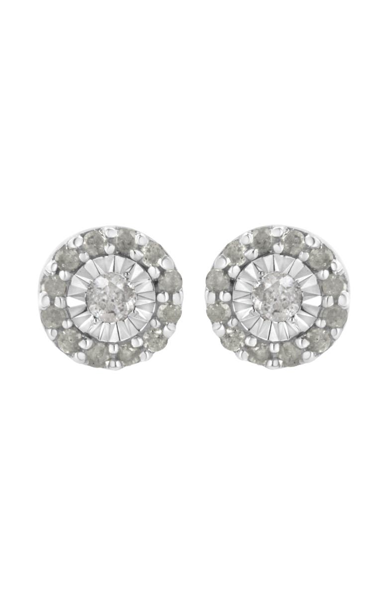 Haus of Brilliance Silver 1/2 Ct Miracle- Round Diamond Halo Stud Earrings, Main, color, White