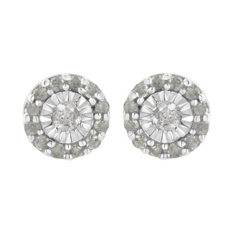 Silver 1/2 Ct Miracle- Round Diamond Halo Stud Earrings