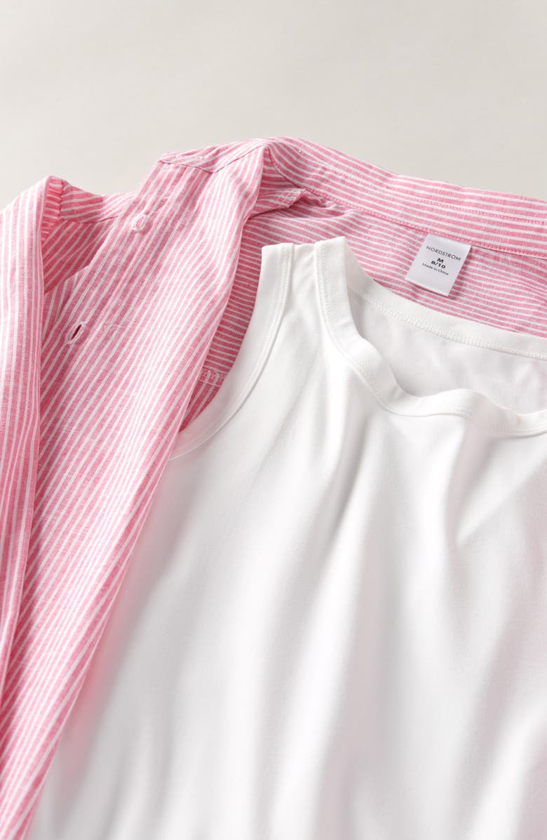 Nordstrom Kids' Stripe Button-Up & Tank Set, Alternate, color, Pink Boss Nova Stripe