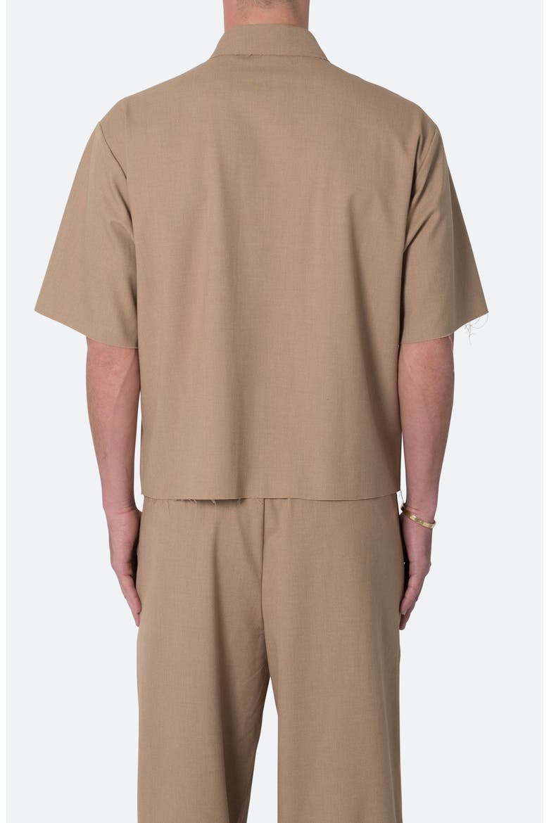 Oversize Crop Short Sleeve Button-Up Shirt, Alternate, color, KHAKI